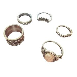 5 Piece Silver Decorative Mix Ring Set